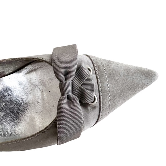 COACH Winnie Gray Suede Leather Pointed Toe Kitten Heel Bow Flats Size 7 - Picture 5 of 12